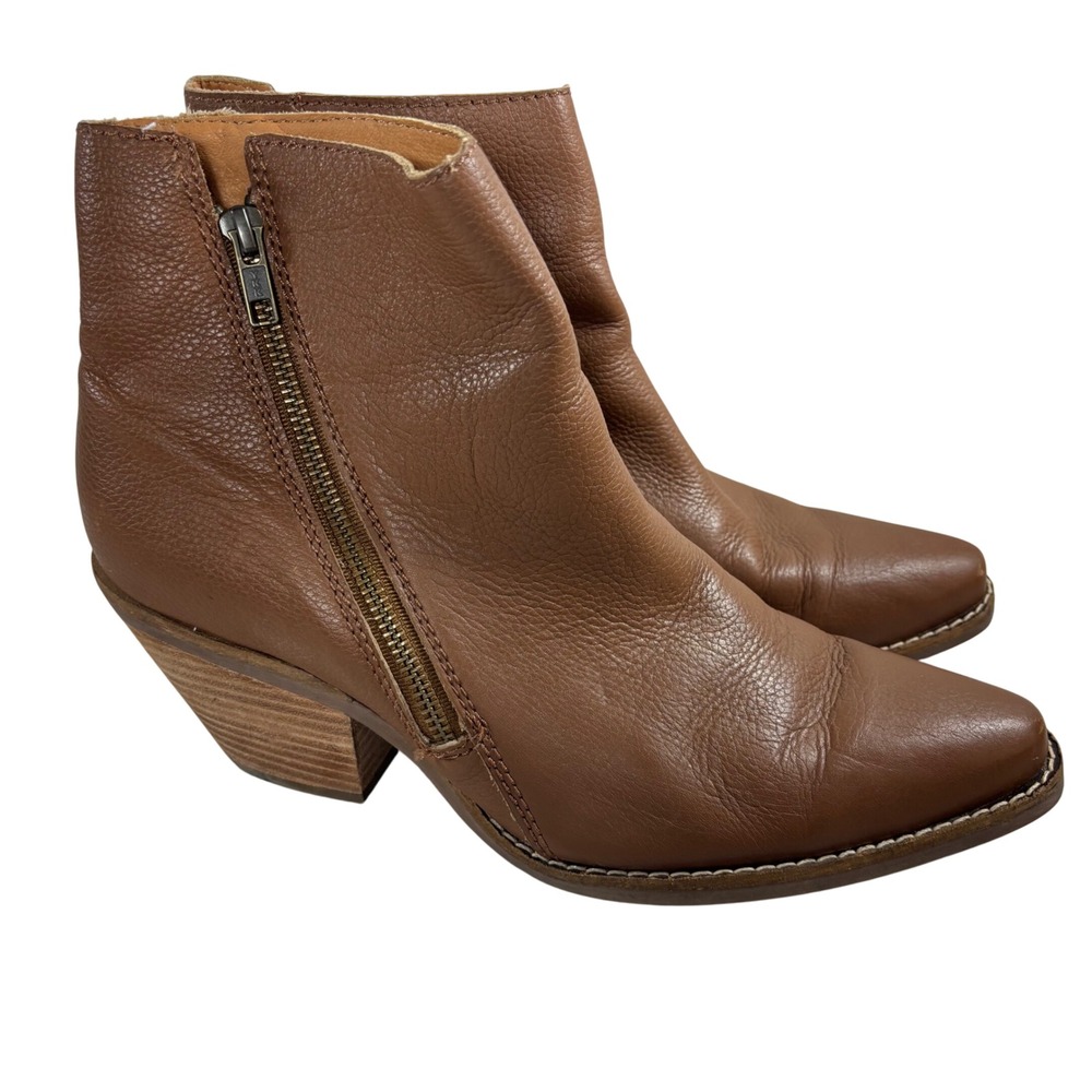 Dingo Brown Leather Ankle Booties Western Style Side Zip Size 9.5M‎